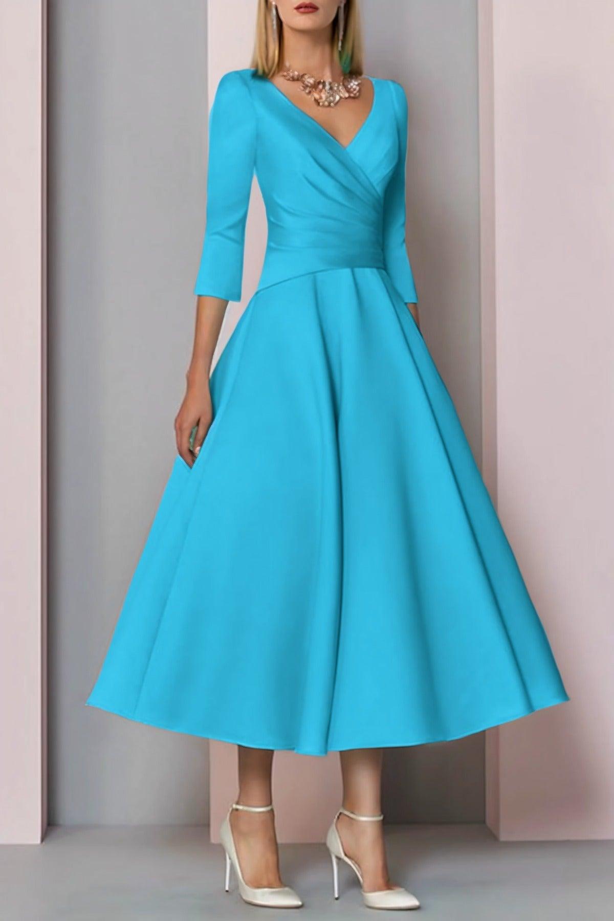 A-Line Tea Length Satin Mother Dress CM0081 - COCOMELODY
