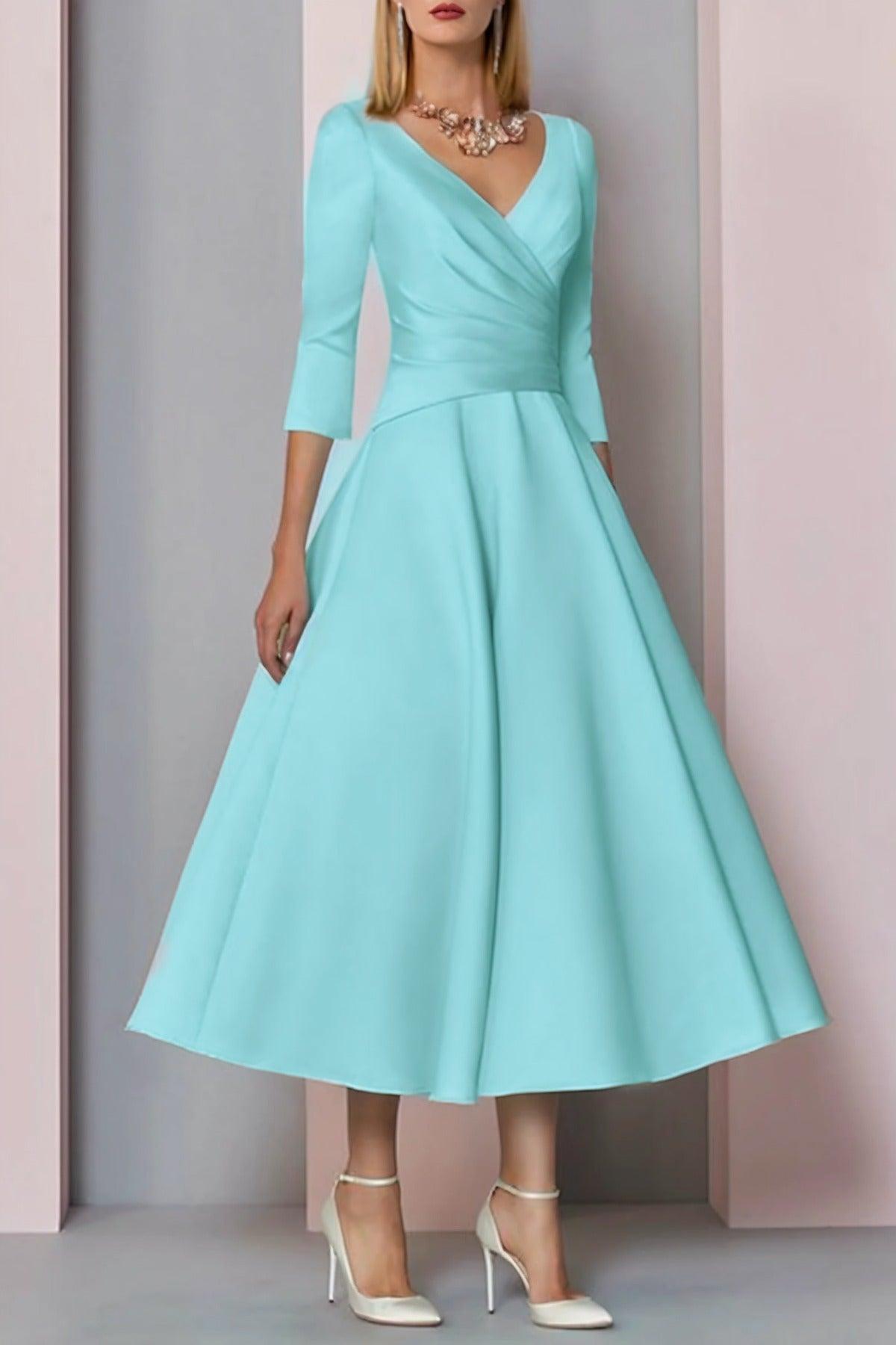 A-Line Tea Length Satin Mother Dress CM0081 - COCOMELODY