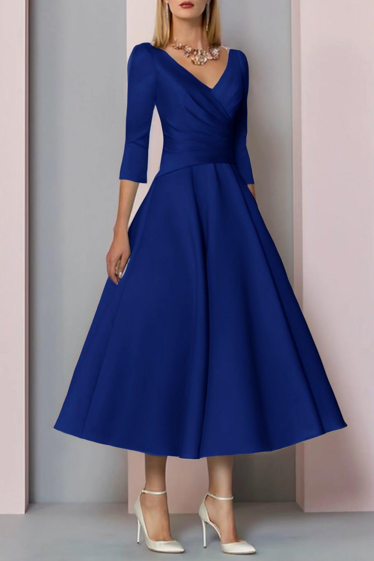 A-Line Tea Length Satin Mother Dress CM0081 - COCOMELODY