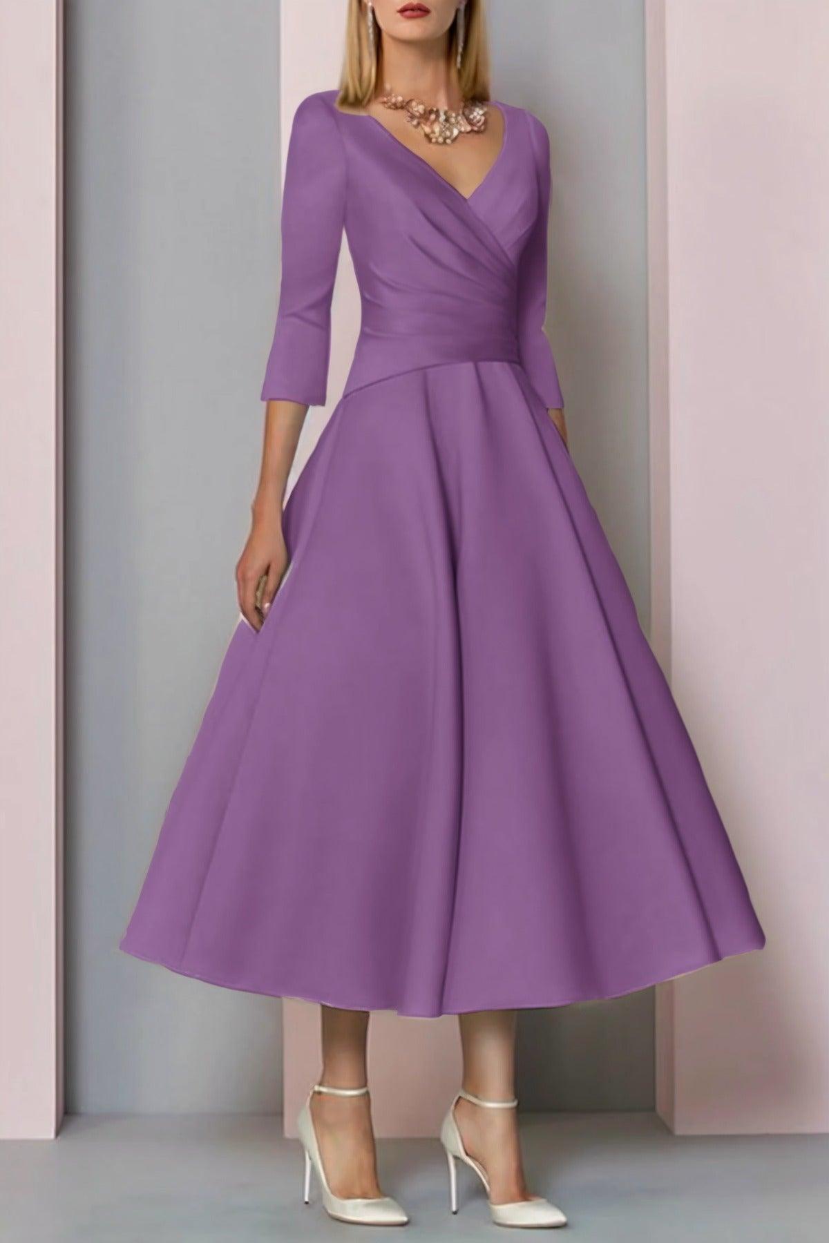 A-Line Tea Length Satin Mother Dress CM0081 - COCOMELODY
