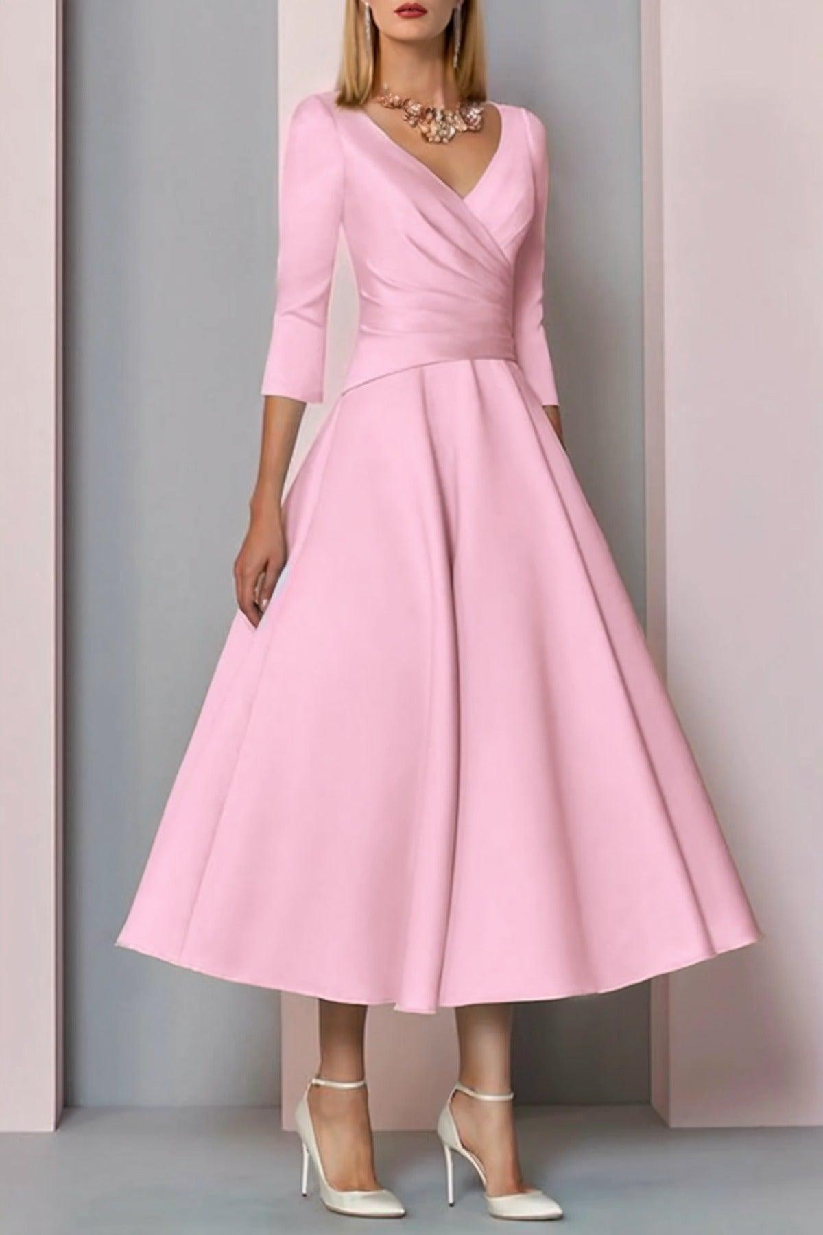 A-Line Tea Length Satin Mother Dress CM0081 - COCOMELODY