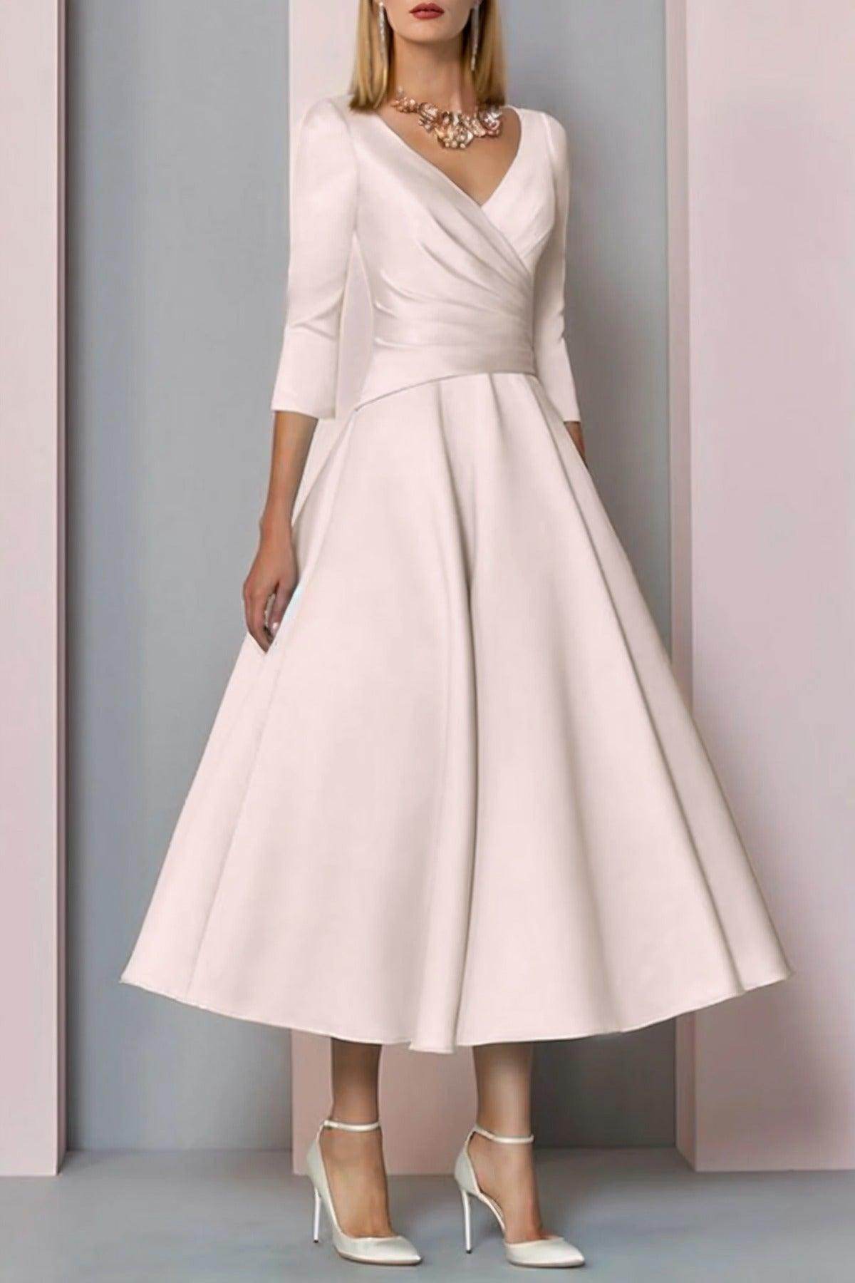 A-Line Tea Length Satin Mother Dress CM0081 - COCOMELODY