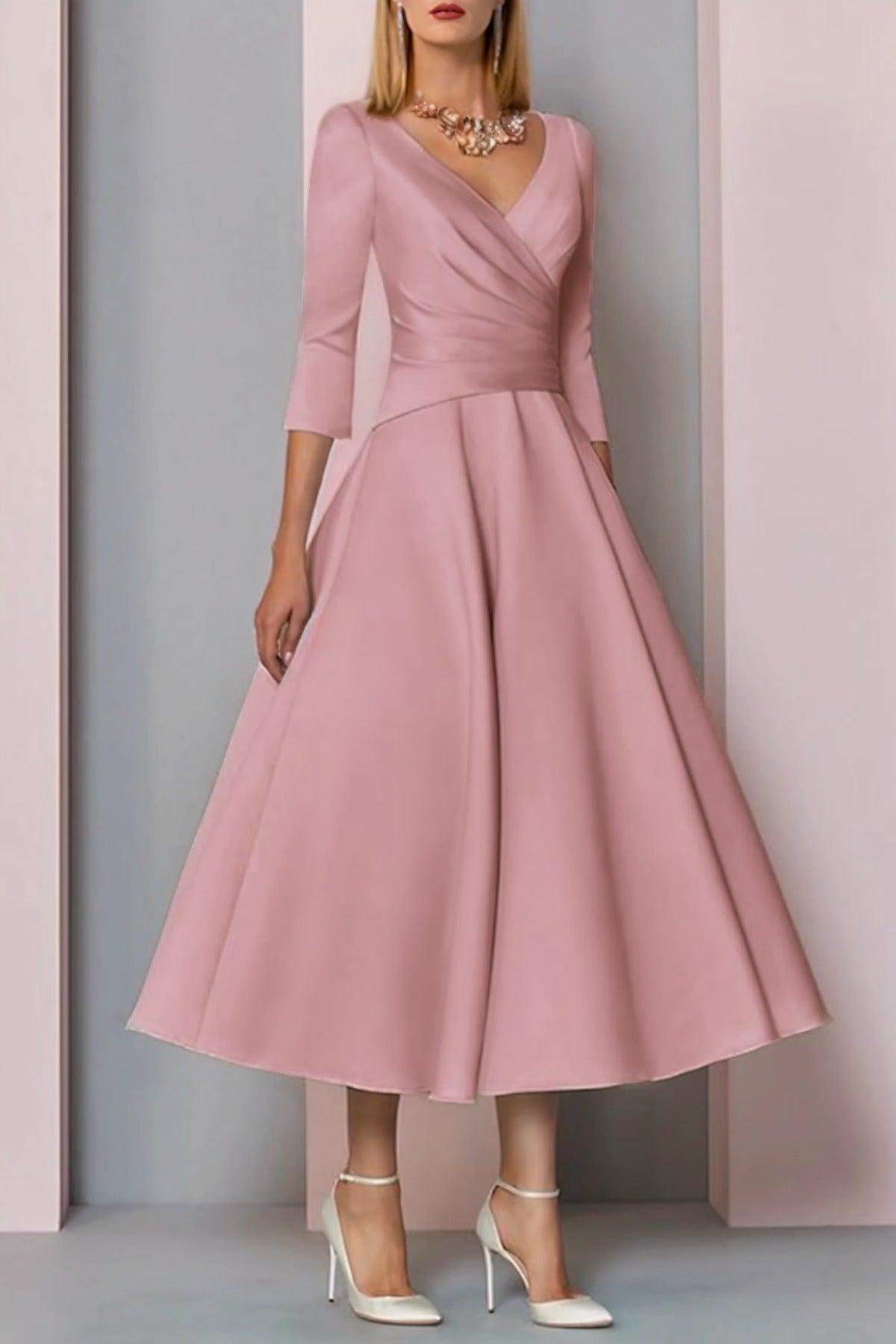 A-Line Tea Length Satin Mother Dress CM0081 - COCOMELODY