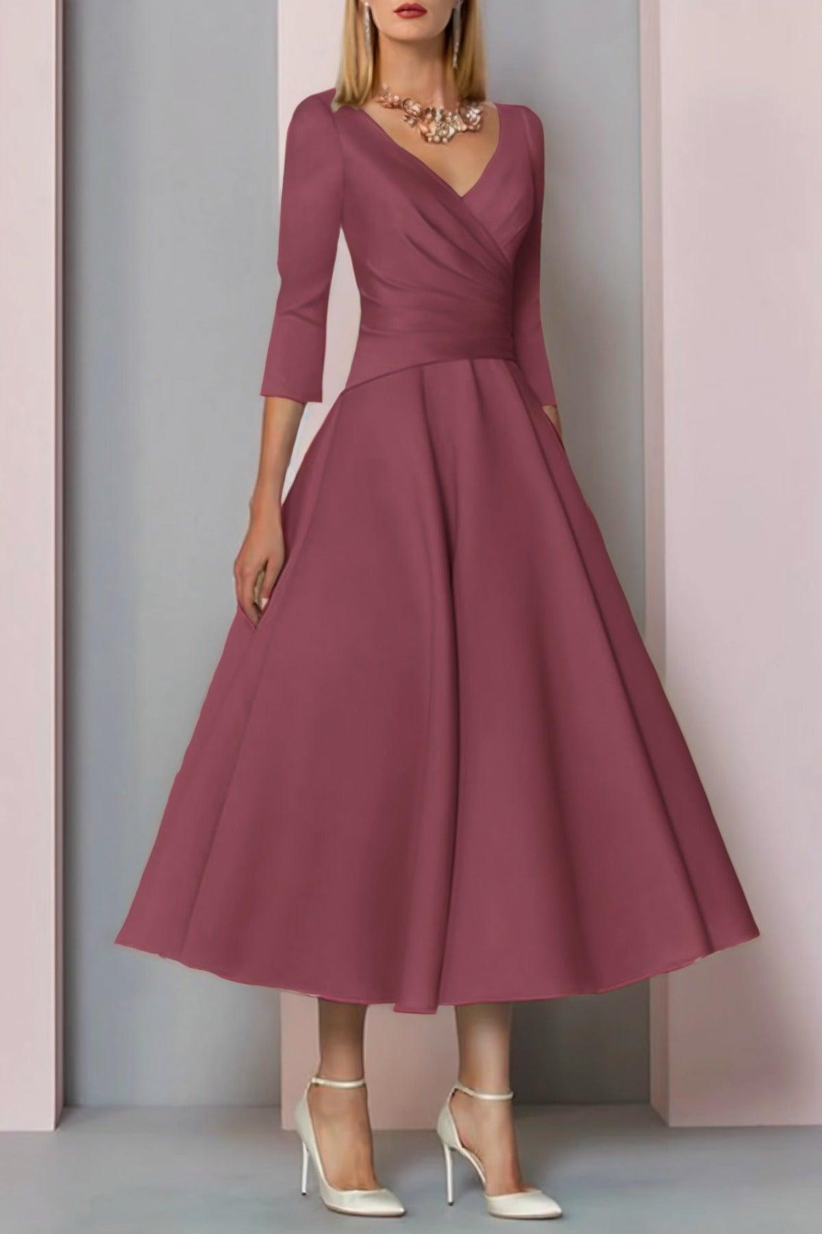 A-Line Tea Length Satin Mother Dress CM0081 - COCOMELODY