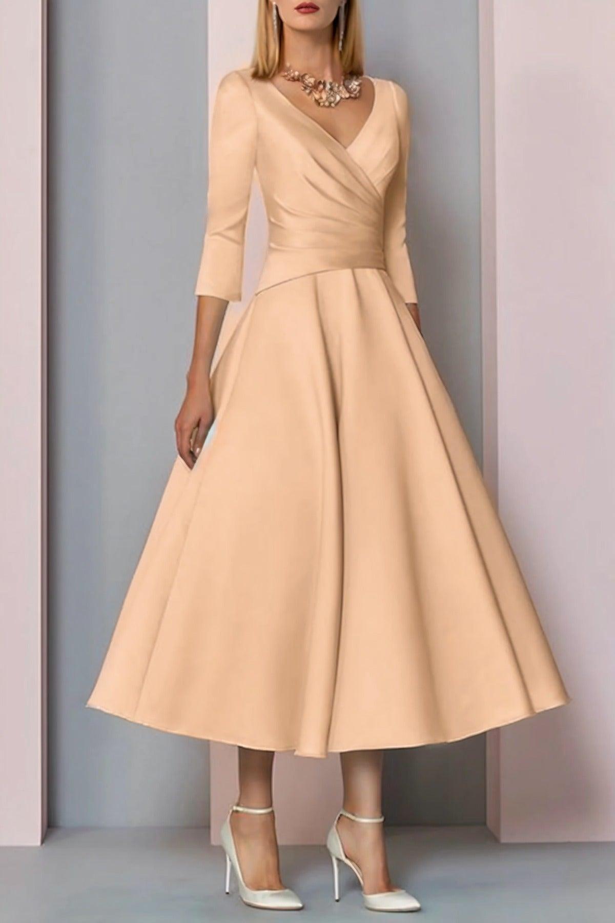A-Line Tea Length Satin Mother Dress CM0081 - COCOMELODY