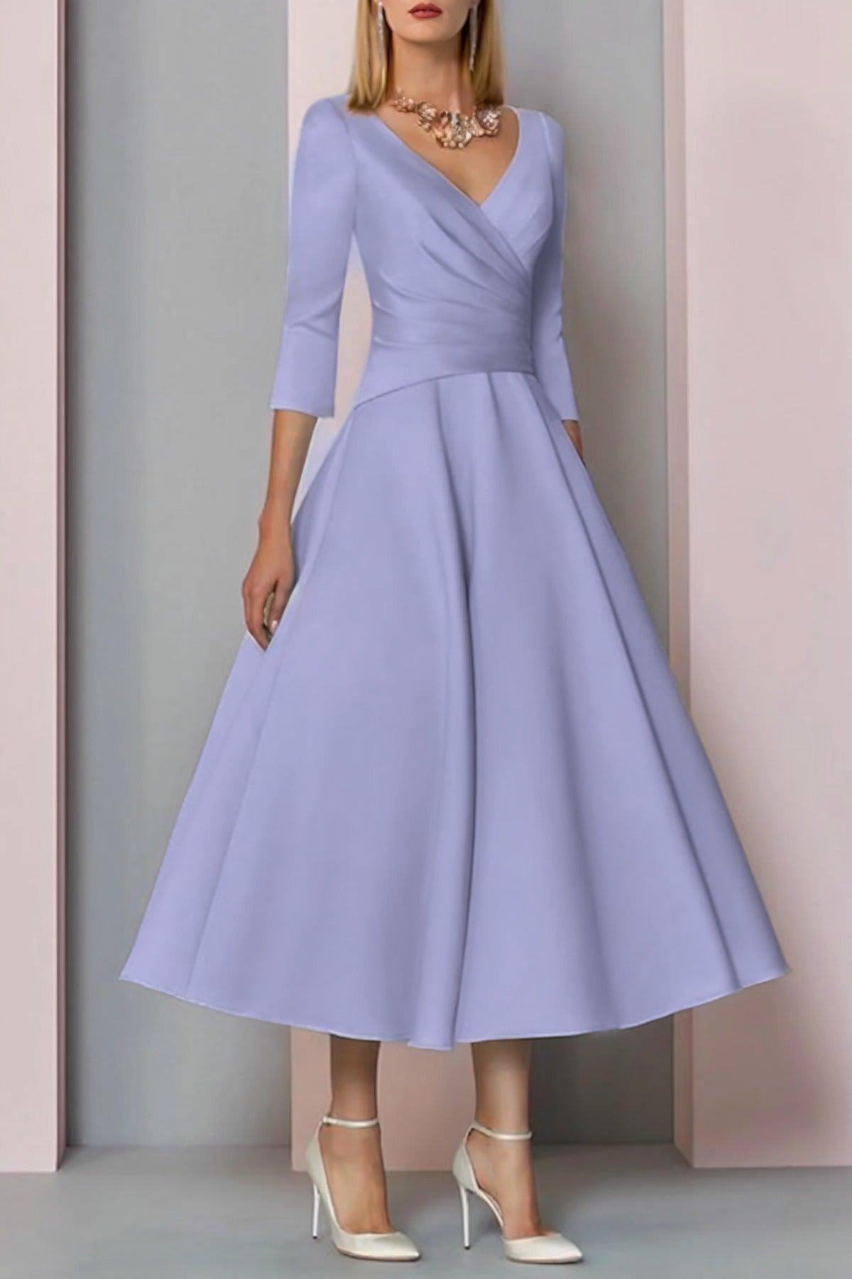A-Line Tea Length Satin Mother Dress CM0081 - COCOMELODY