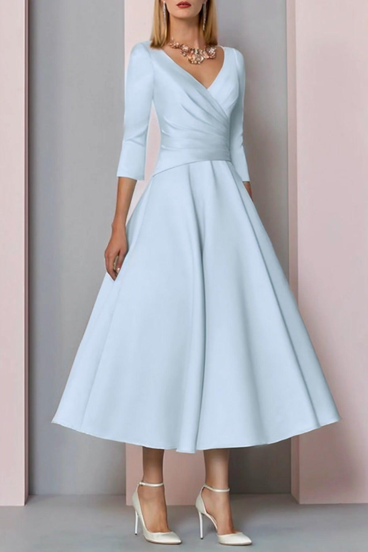 A-Line Tea Length Satin Mother Dress CM0081 - COCOMELODY