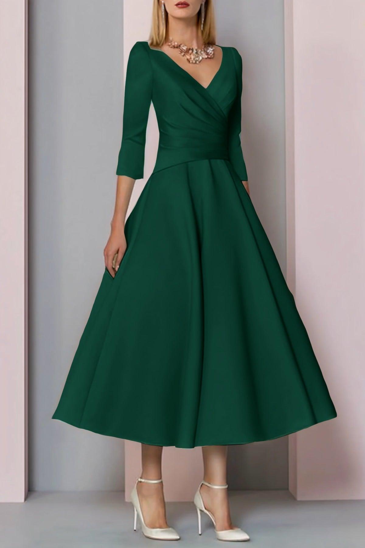 A-Line Tea Length Satin Mother Dress CM0081 - COCOMELODY