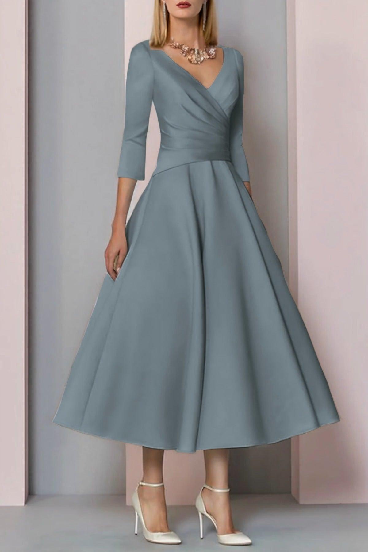 A-Line Tea Length Satin Mother Dress CM0081 - COCOMELODY
