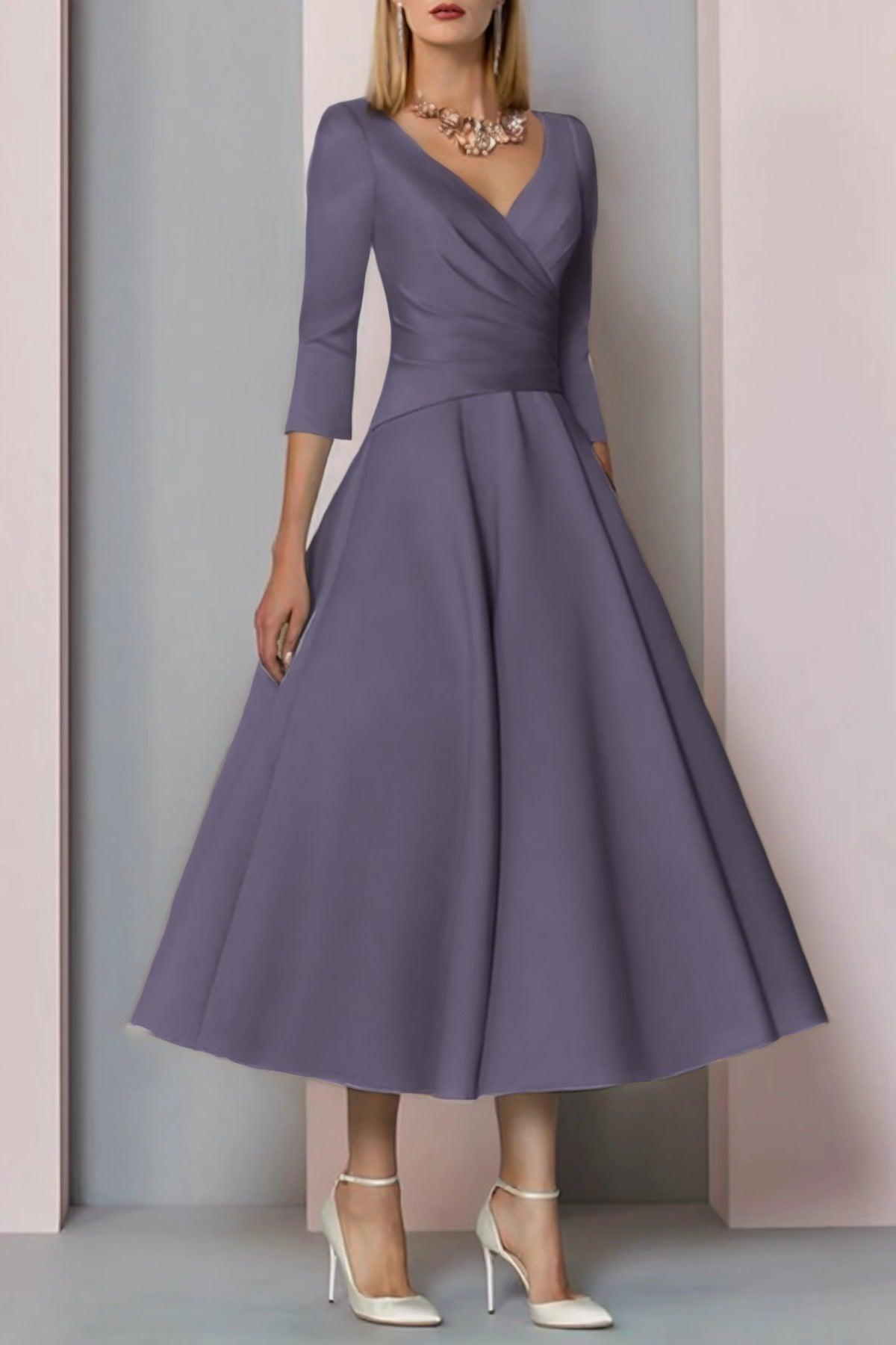 A-Line Tea Length Satin Mother Dress CM0081 - COCOMELODY