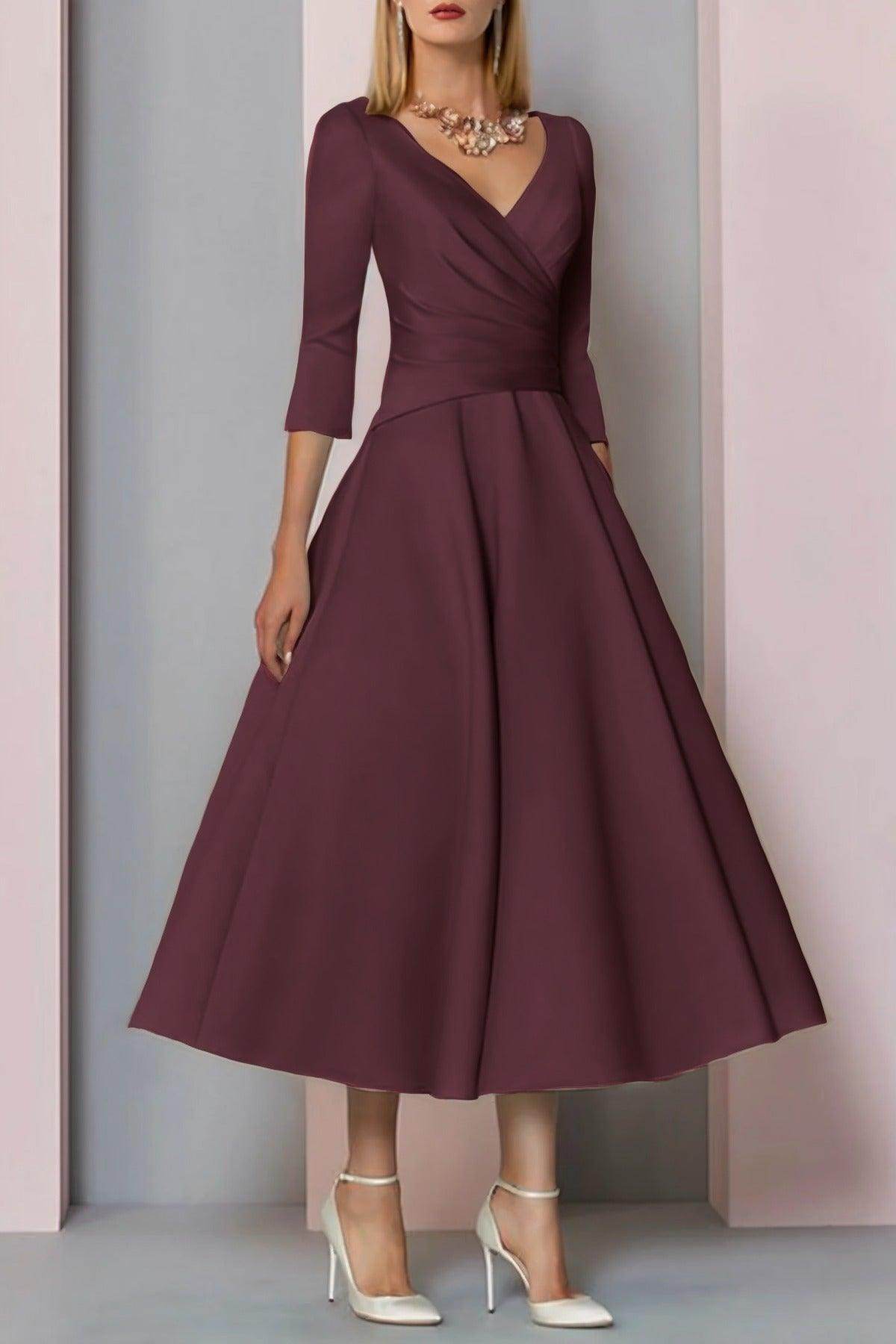 A-Line Tea Length Satin Mother Dress CM0081 - COCOMELODY