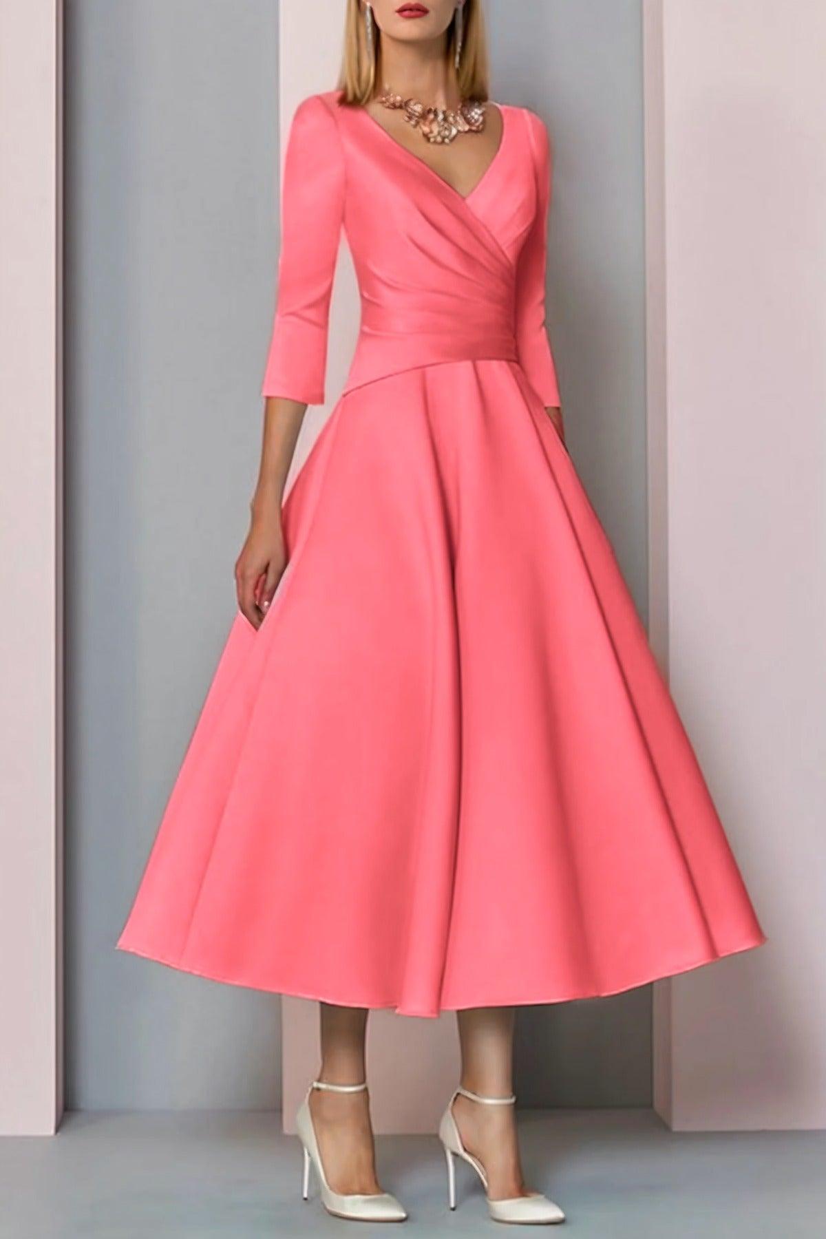 A-Line Tea Length Satin Mother Dress CM0081 - COCOMELODY
