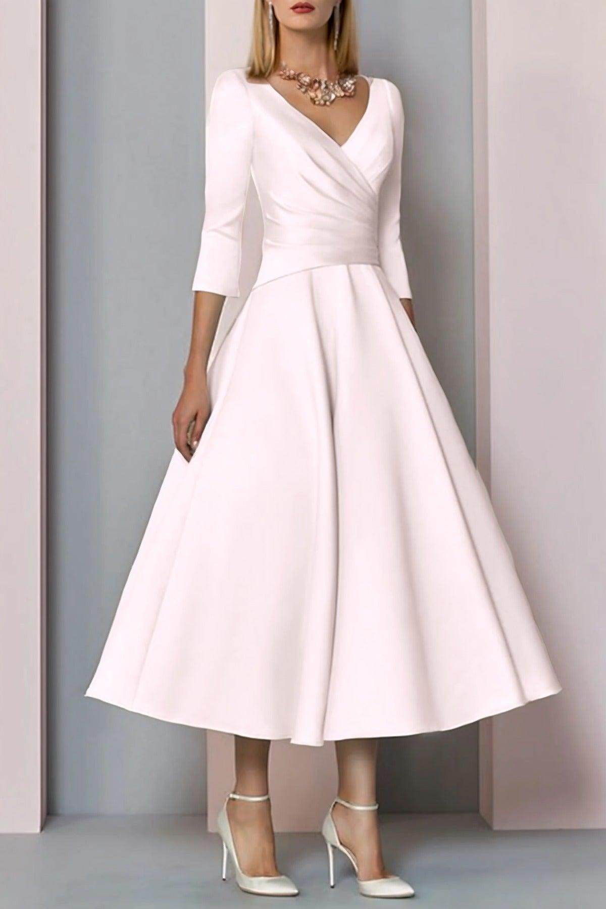 A-Line Tea Length Satin Mother Dress CM0081 - COCOMELODY