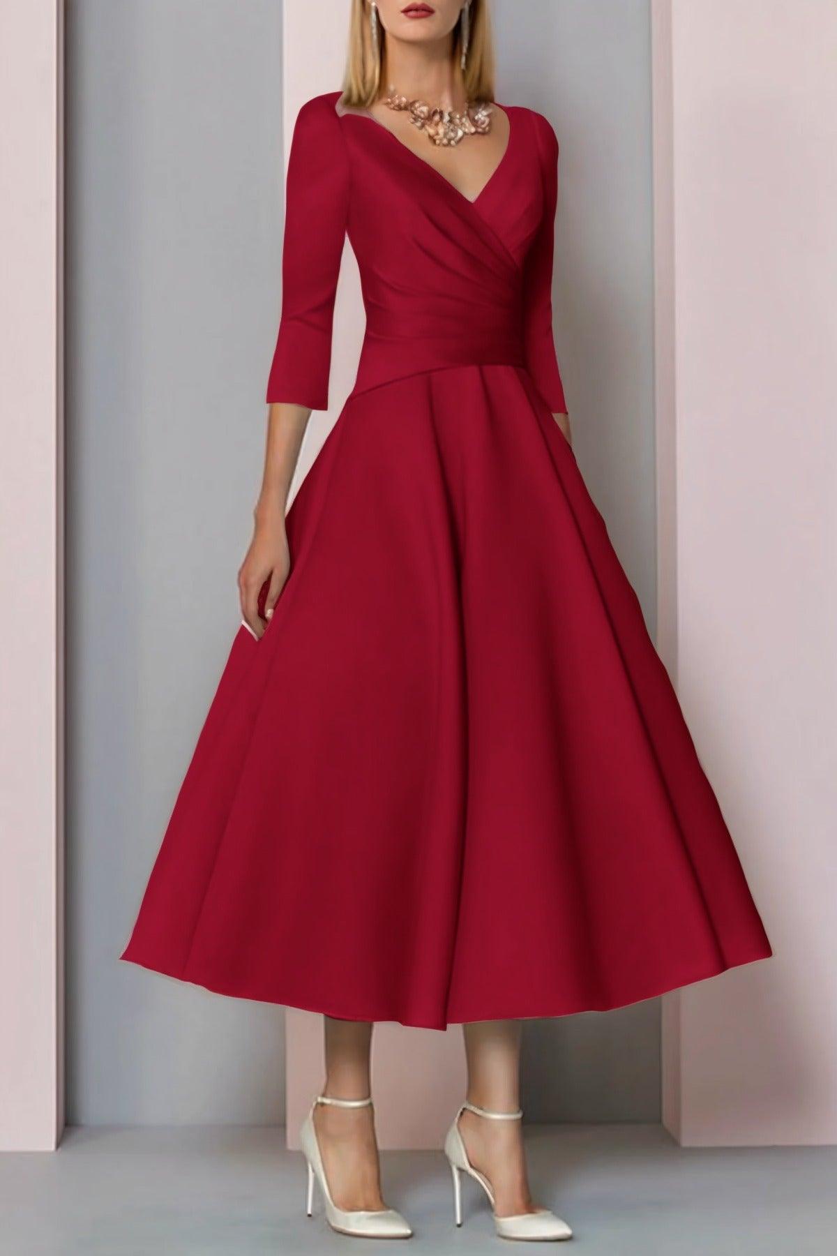 A-Line Tea Length Satin Mother Dress CM0081 - COCOMELODY