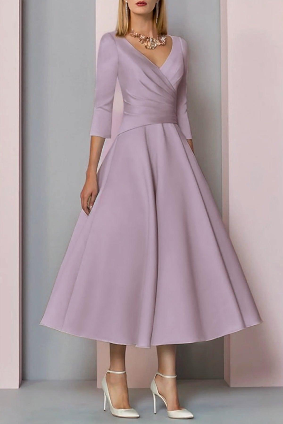 A-Line Tea Length Satin Mother Dress CM0081 - COCOMELODY