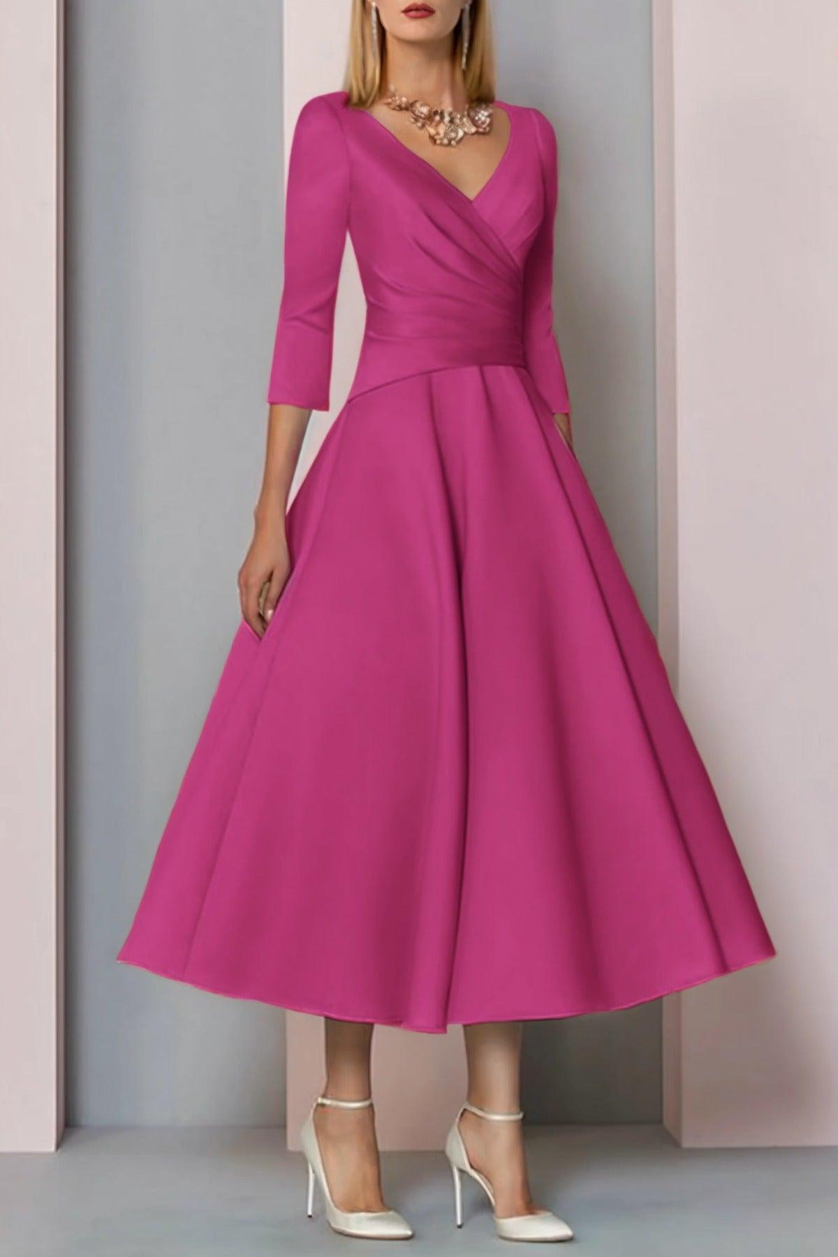 A-Line Tea Length Satin Mother Dress CM0081 - COCOMELODY