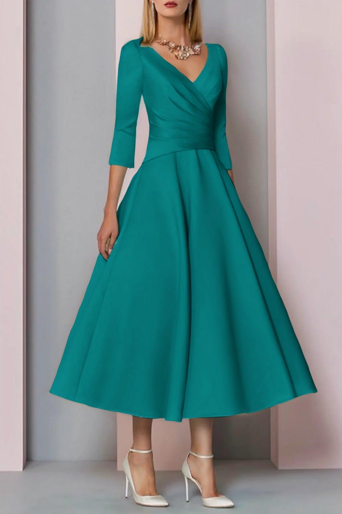 A-Line Tea Length Satin Mother Dress CM0081 - COCOMELODY