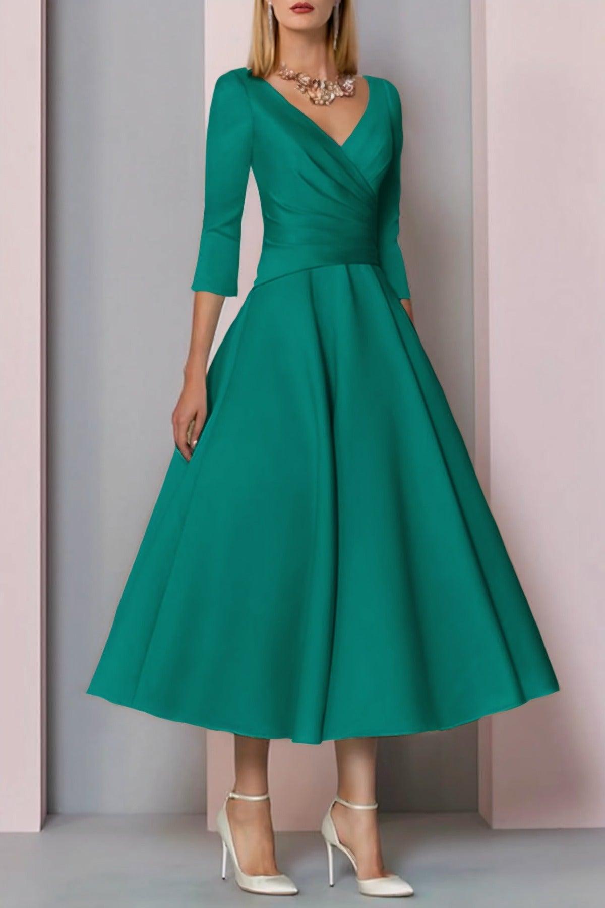A-Line Tea Length Satin Mother Dress CM0081 - COCOMELODY