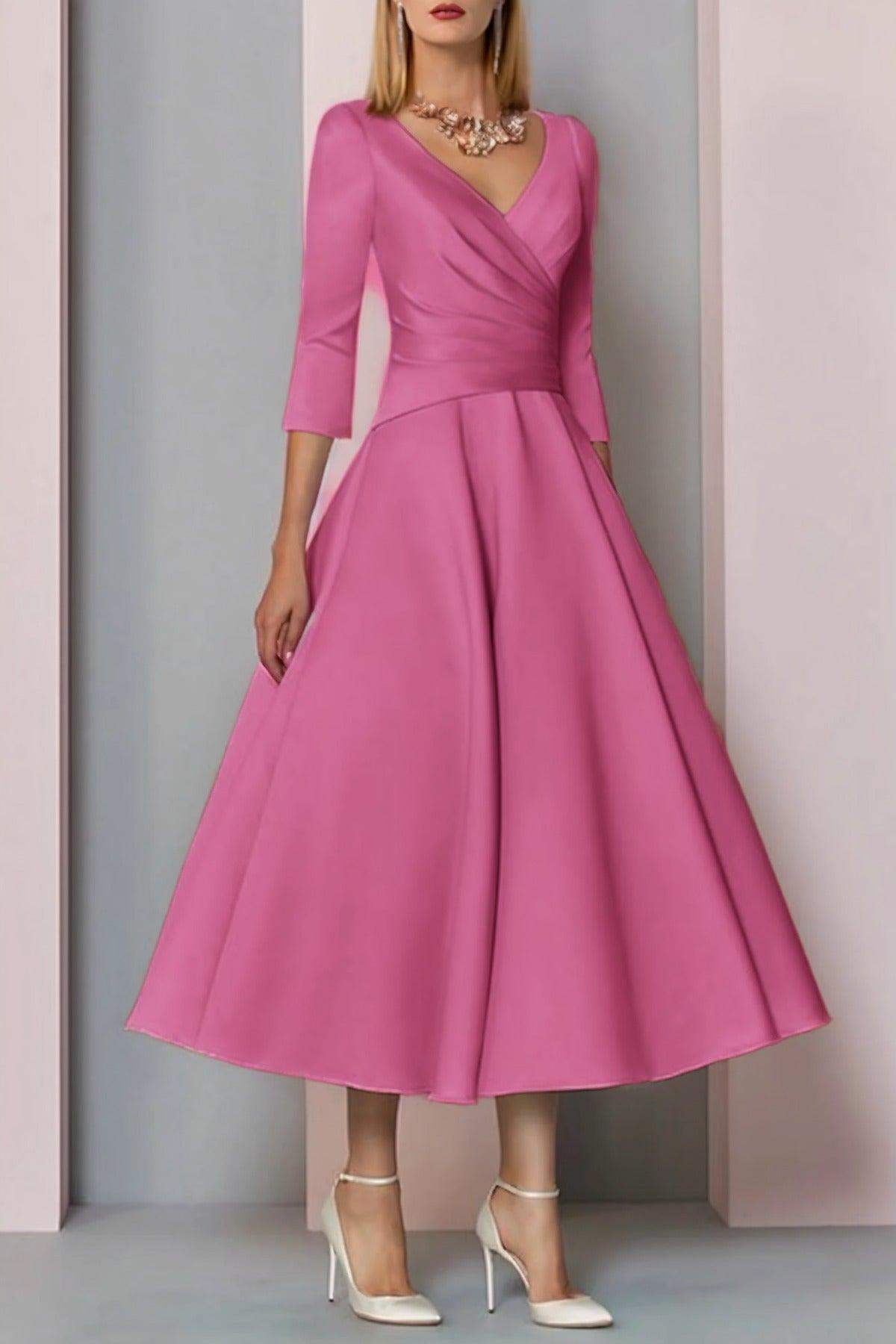 A-Line Tea Length Satin Mother Dress CM0081 - COCOMELODY