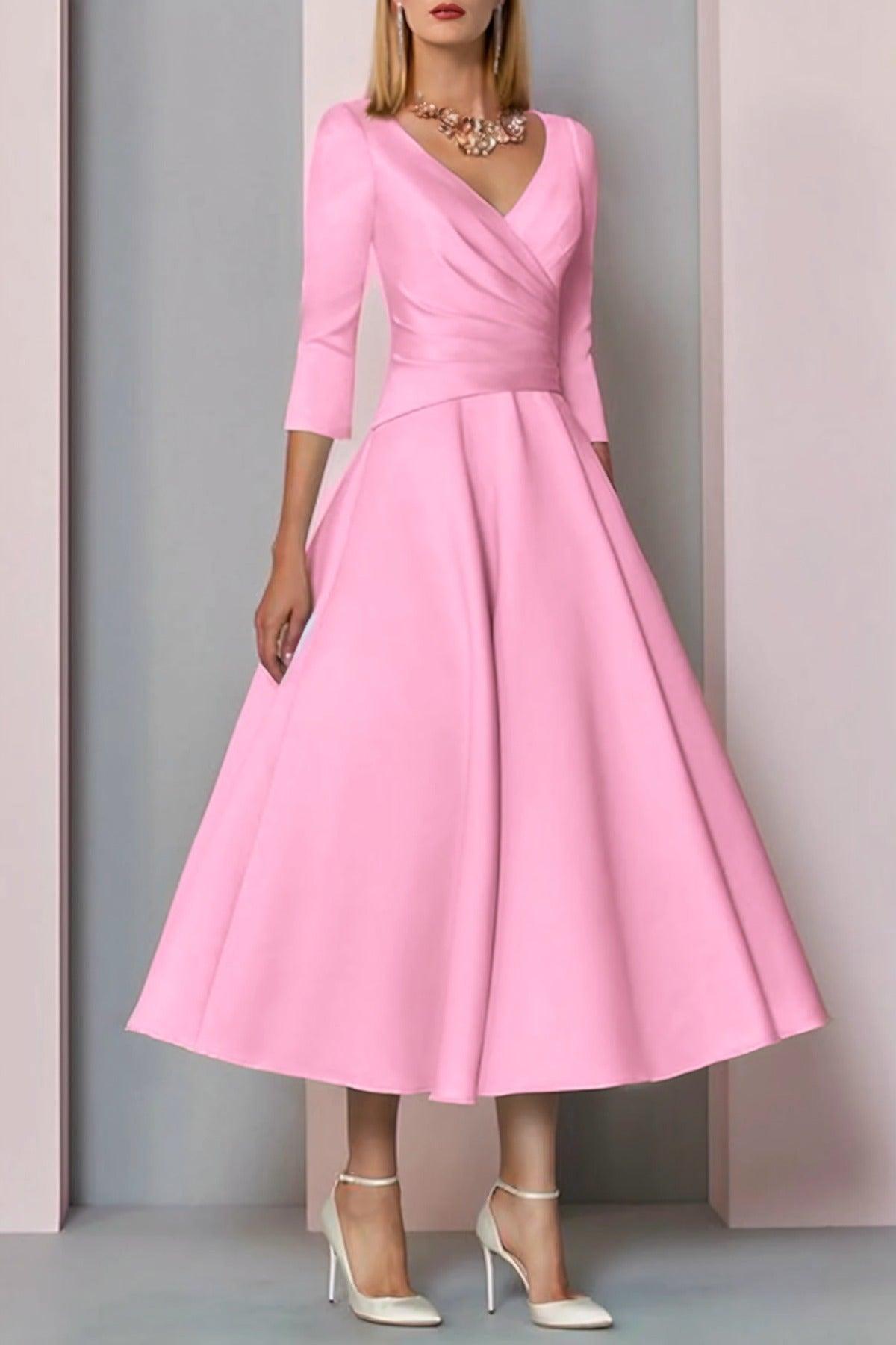 A-Line Tea Length Satin Mother Dress CM0081 - COCOMELODY