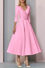 A-Line Tea Length Satin Mother Dress CM0081 - COCOMELODY