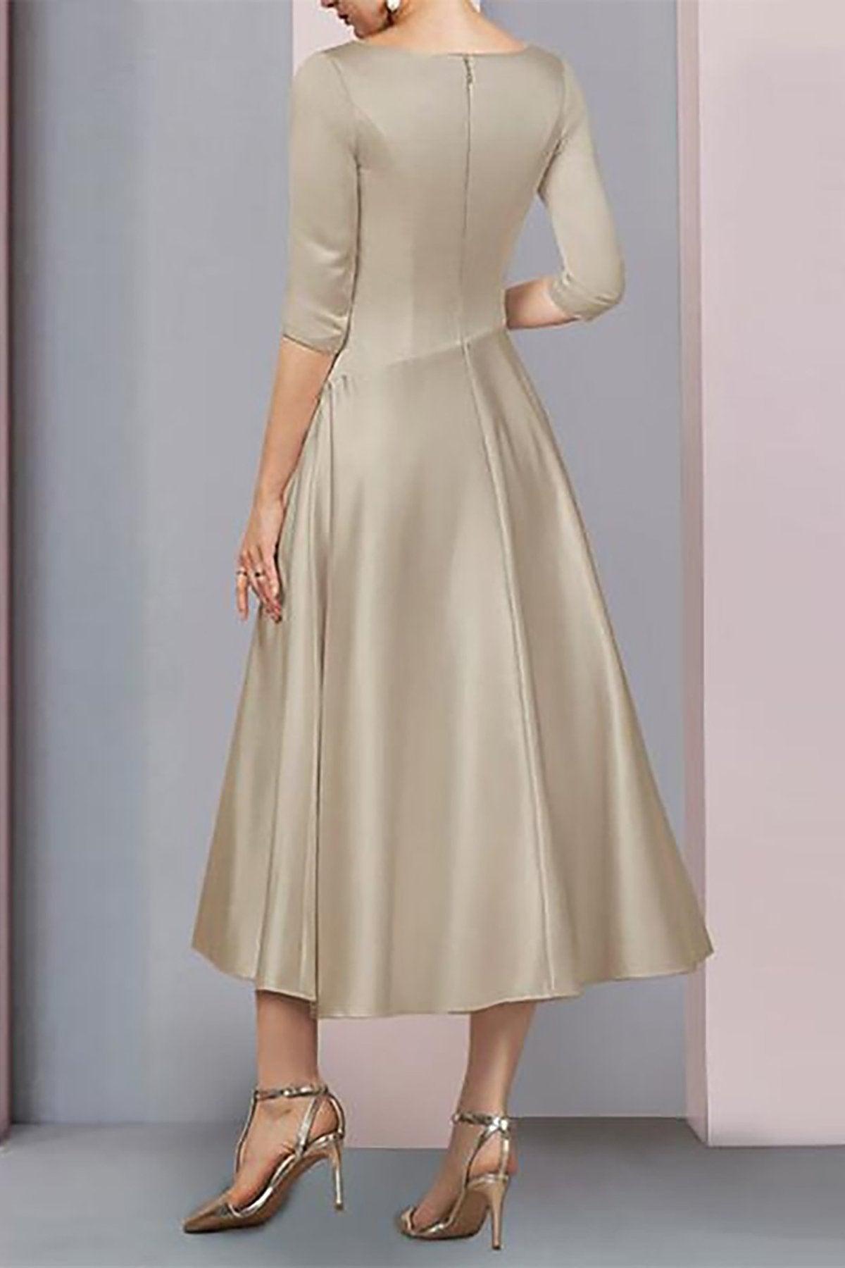 A-Line Tea Length Satin Mother Dress CM0081 - COCOMELODY