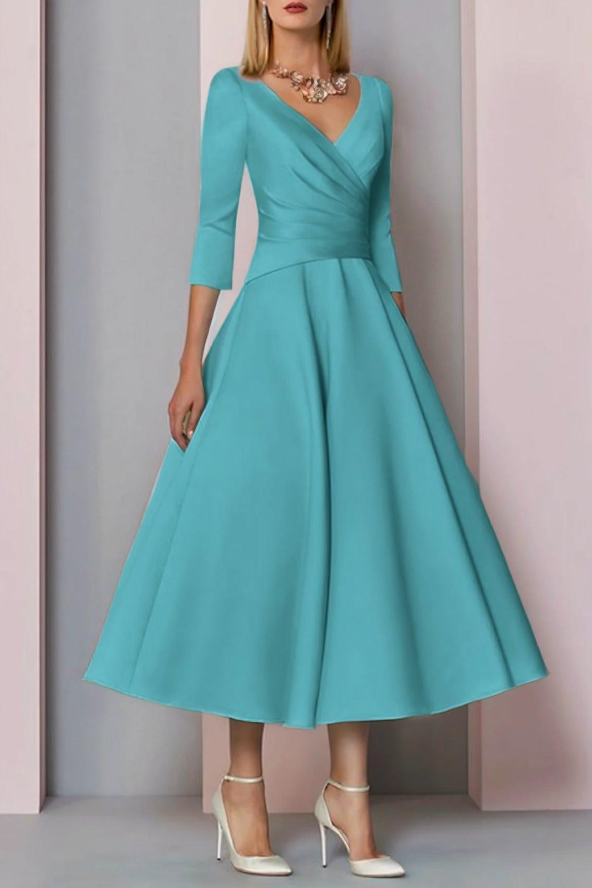 A-Line Tea Length Satin Mother Dress CM0081 - COCOMELODY