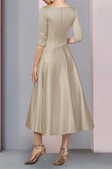 A-Line Tea Length Satin Mother Dress CM0081 - COCOMELODY