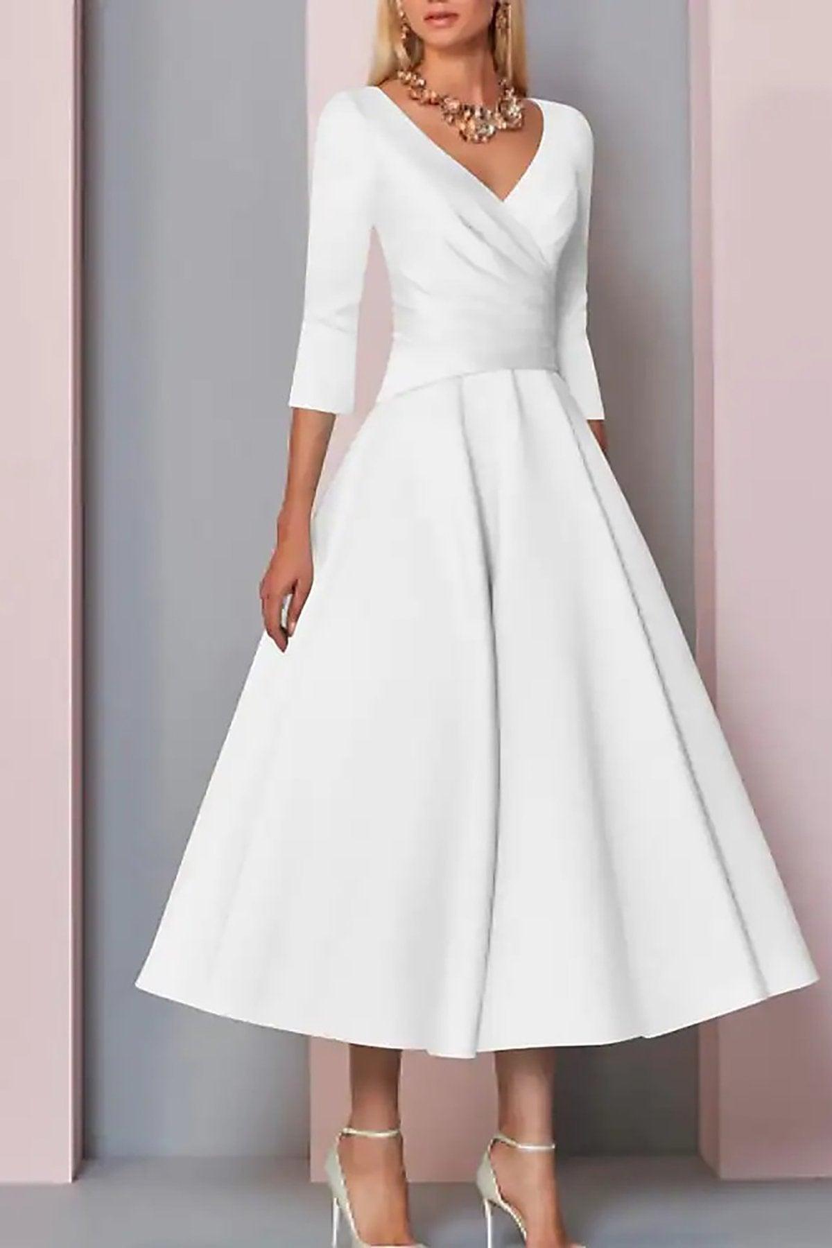 A-Line Tea Length Satin Mother Dress CM0081 - COCOMELODY
