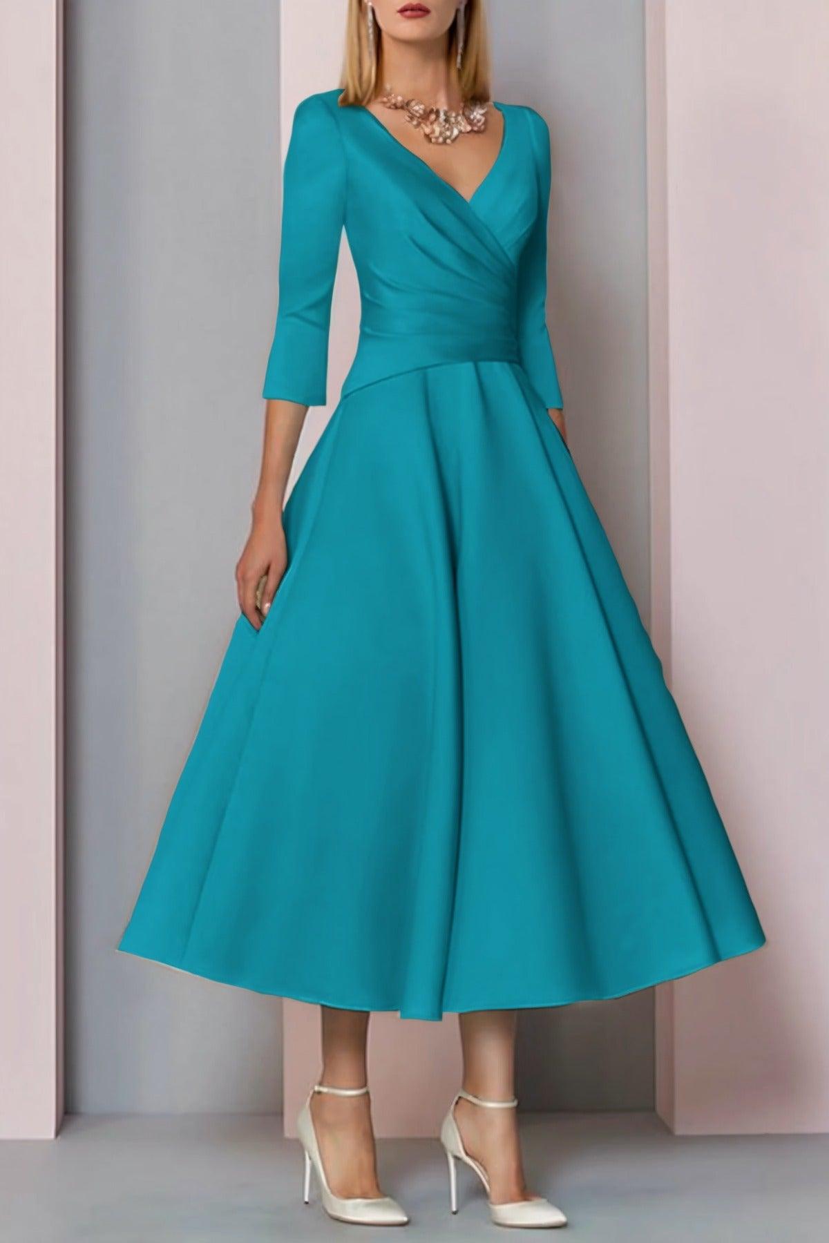 A-Line Tea Length Satin Mother Dress CM0081 - COCOMELODY