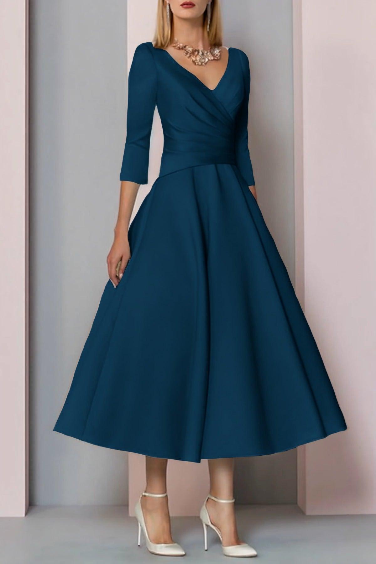 A-Line Tea Length Satin Mother Dress CM0081 - COCOMELODY