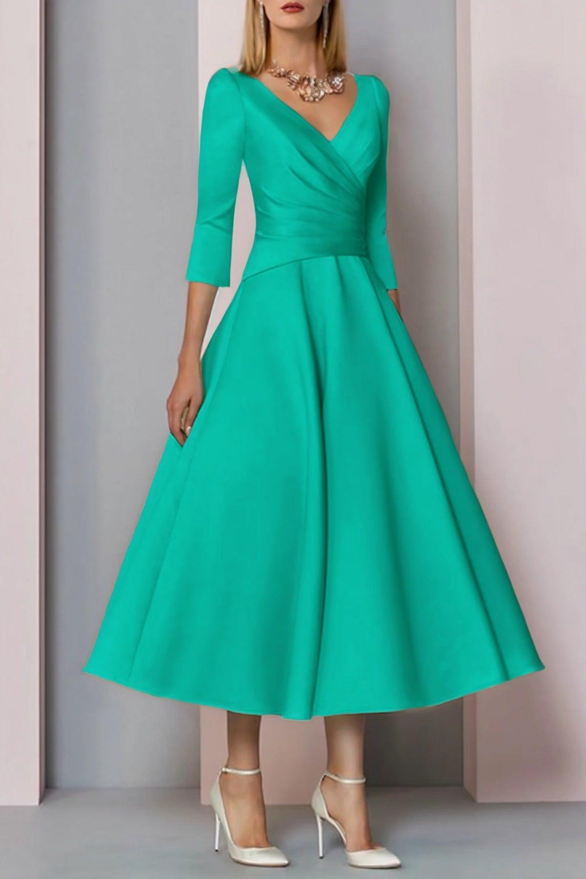 A-Line Tea Length Satin Mother Dress CM0081 - COCOMELODY
