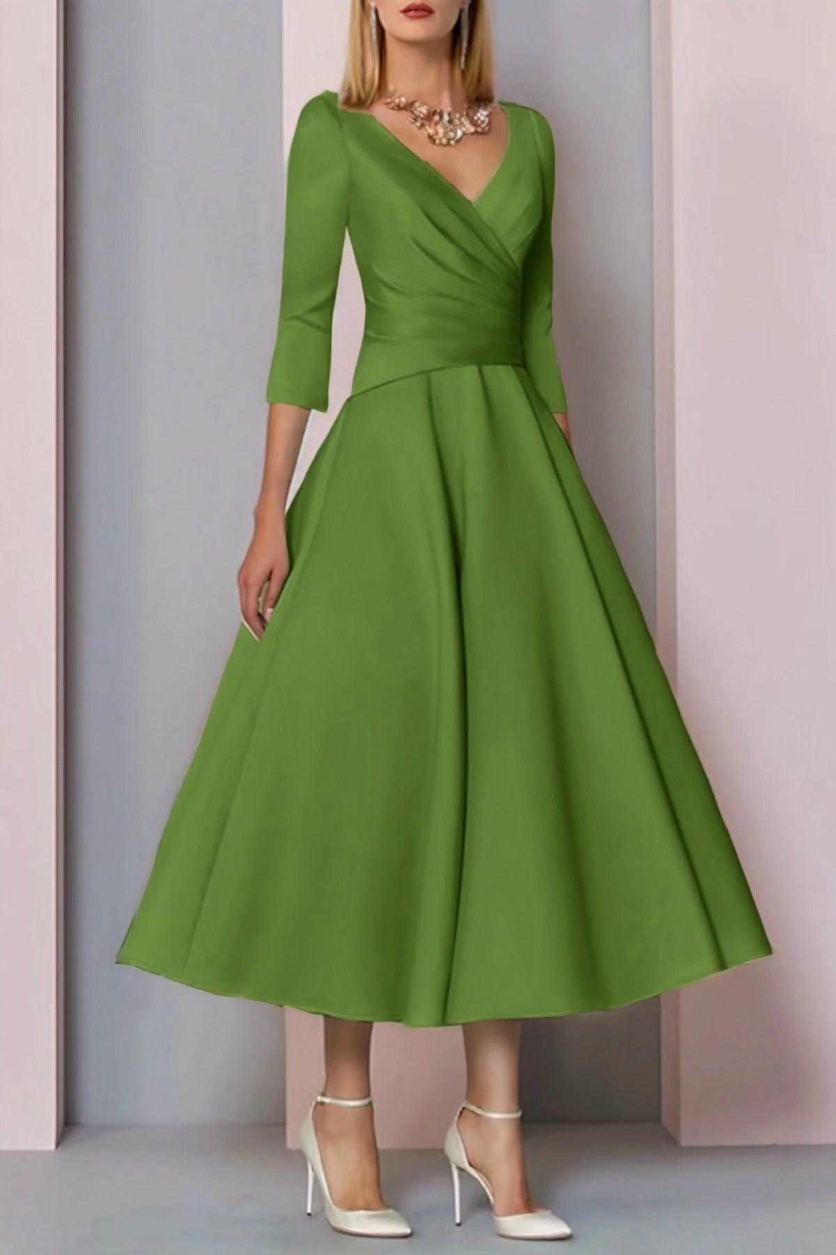 A-Line Tea Length Satin Mother Dress CM0081 - COCOMELODY