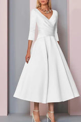 A-Line Tea Length Satin Mother Dress CM0081 - COCOMELODY