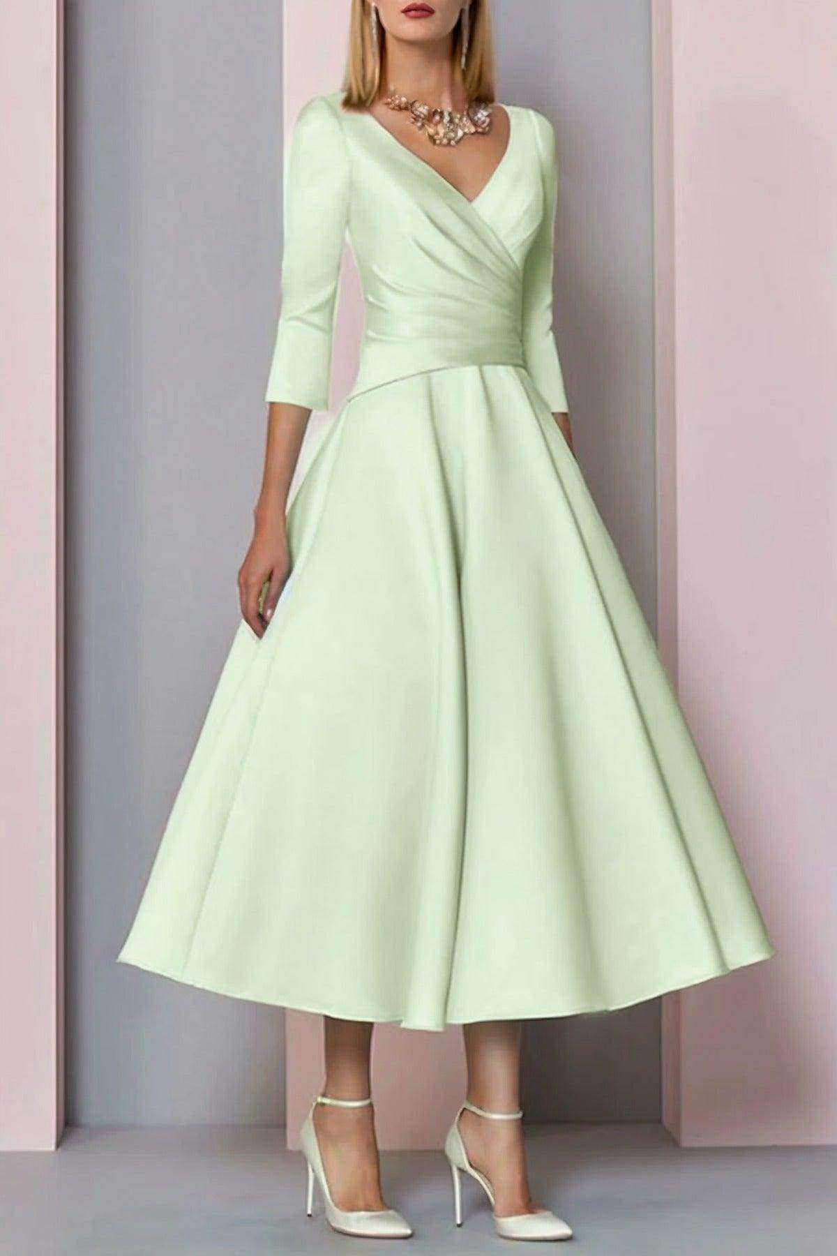 A-Line Tea Length Satin Mother Dress CM0081 - COCOMELODY
