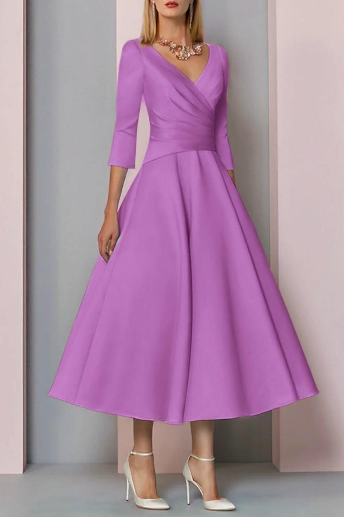 A-Line Tea Length Satin Mother Dress CM0081 - COCOMELODY
