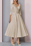 A-Line Tea Length Satin Mother Dress CM0081 - COCOMELODY