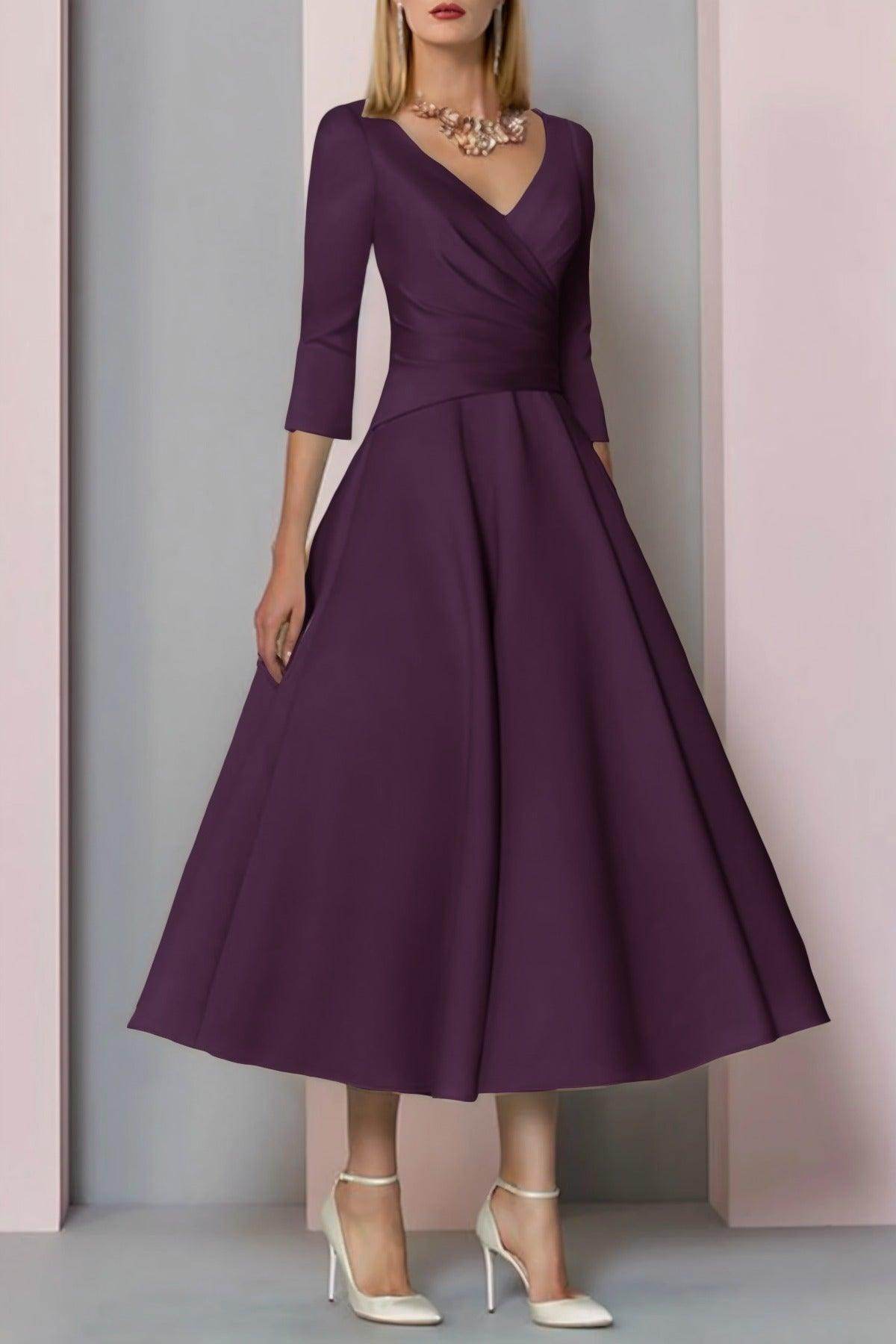 A-Line Tea Length Satin Mother Dress CM0081 - COCOMELODY