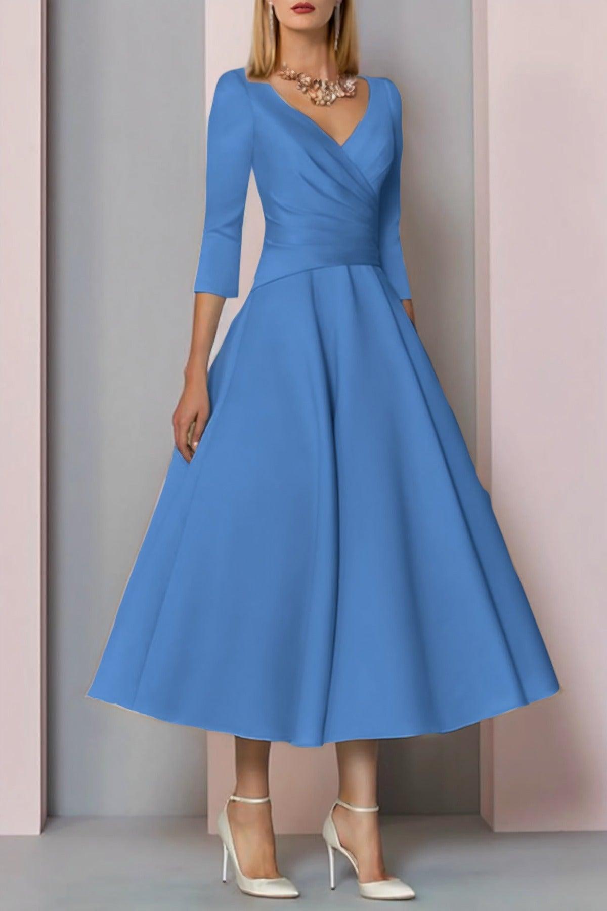 A-Line Tea Length Satin Mother Dress CM0081 - COCOMELODY