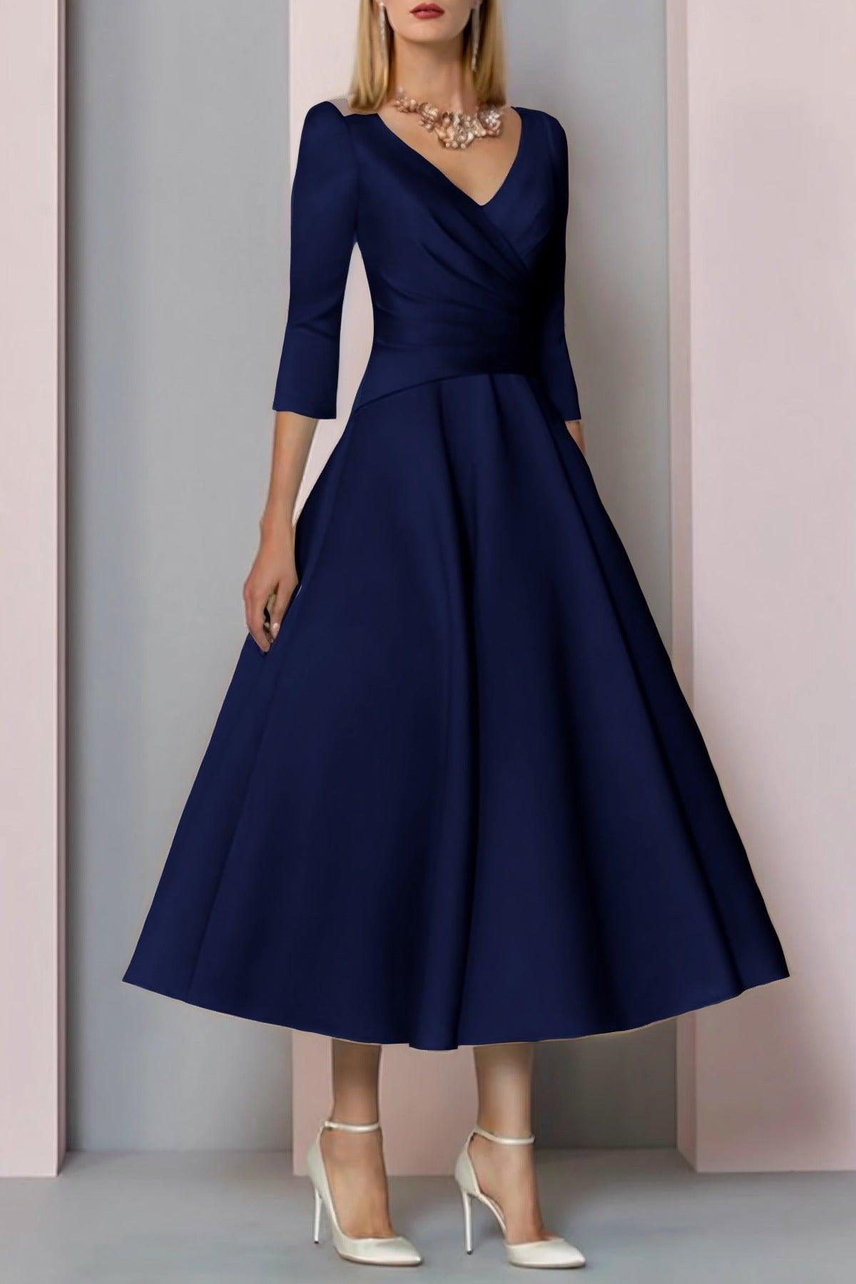 A-Line Tea Length Satin Mother Dress CM0081 - COCOMELODY