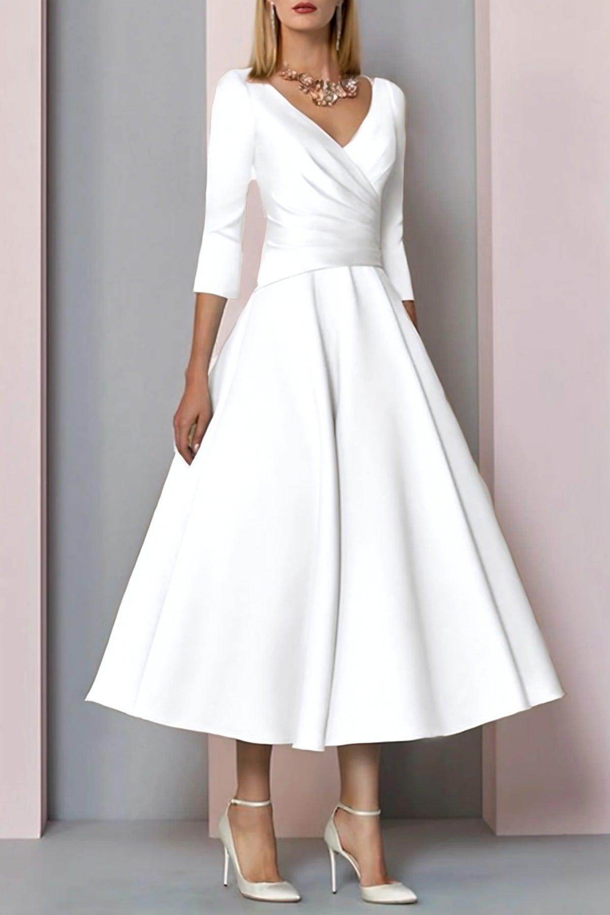 A-Line Tea Length Satin Mother Dress CM0081 - COCOMELODY