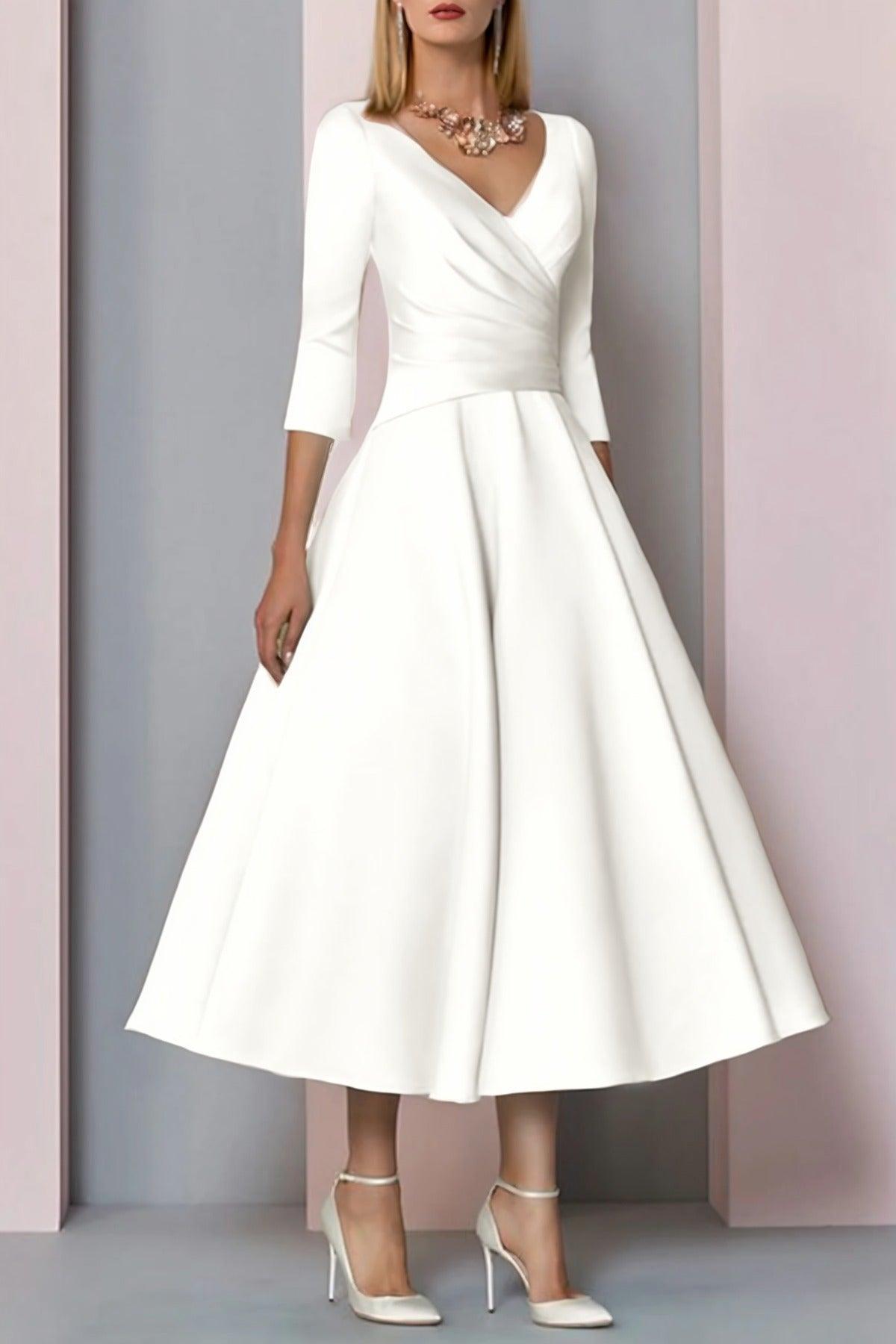 A-Line Tea Length Satin Mother Dress CM0081 - COCOMELODY