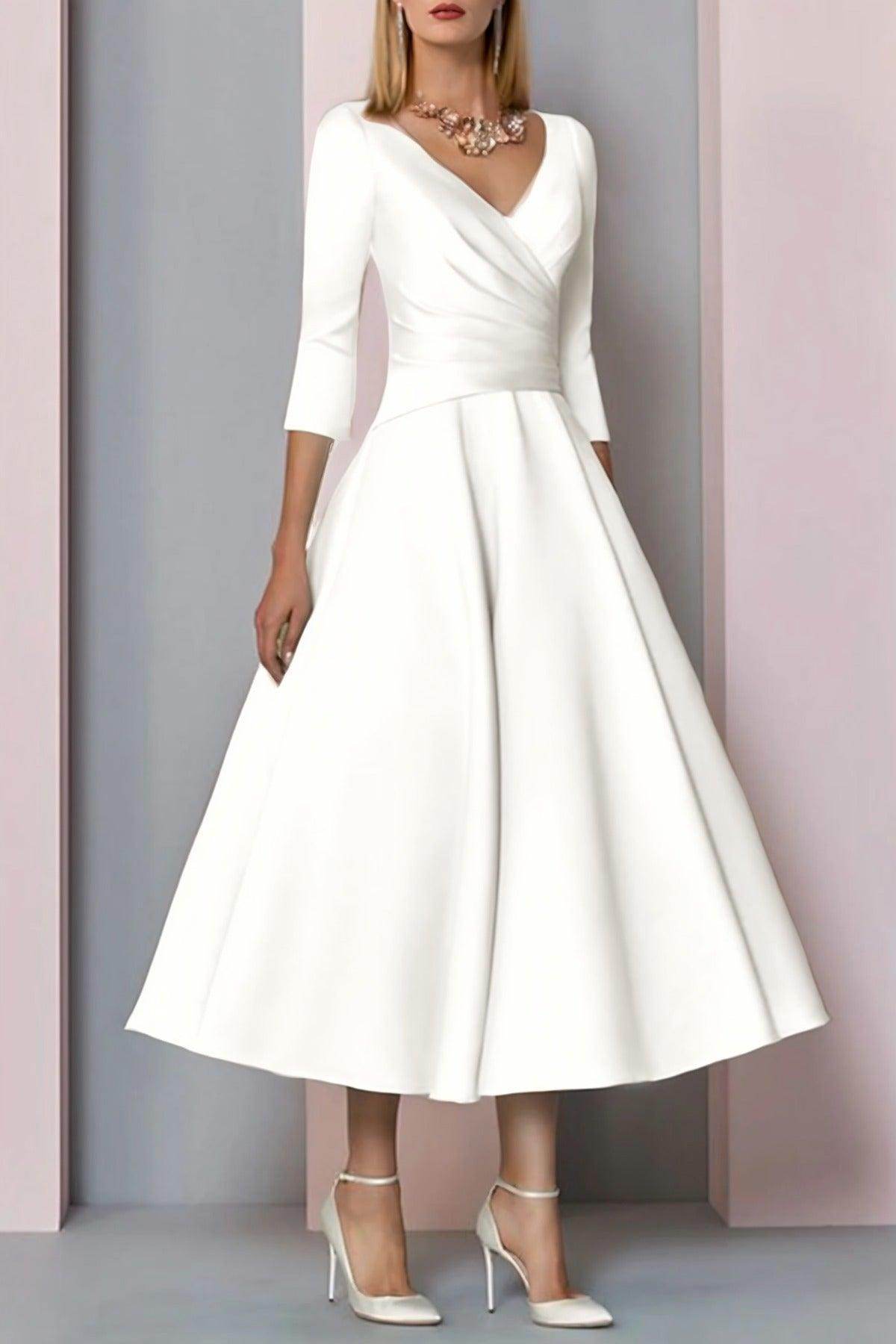 A-Line Tea Length Satin Mother Dress CM0081 - COCOMELODY