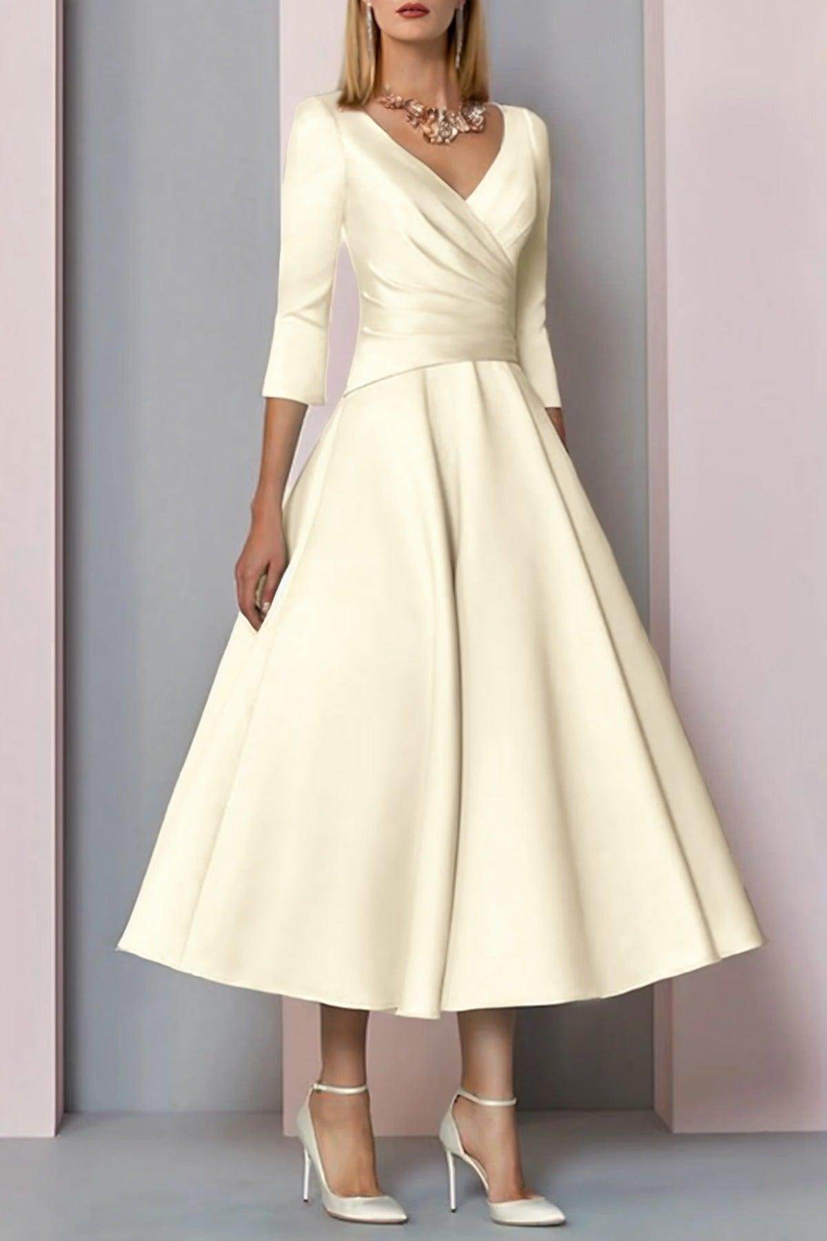 A-Line Tea Length Satin Mother Dress CM0081 - COCOMELODY