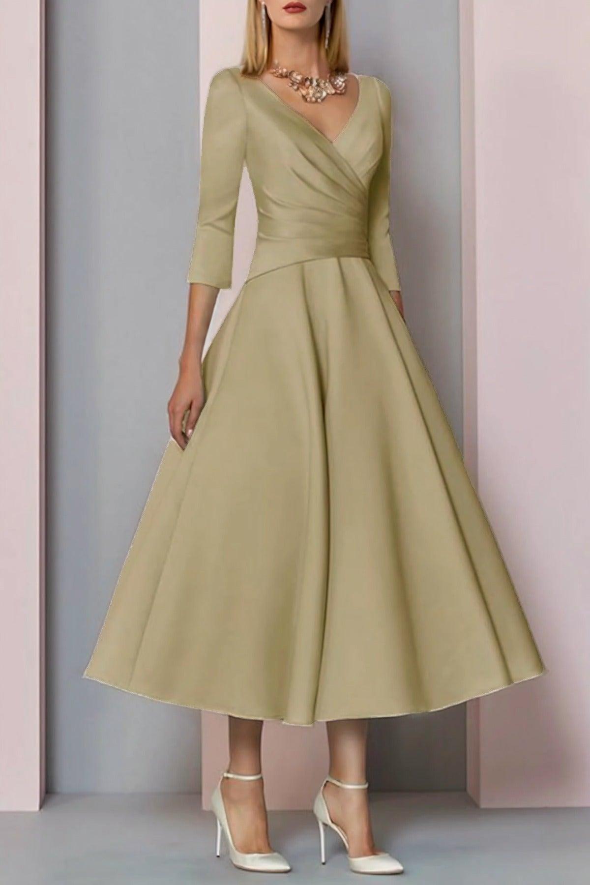 A-Line Tea Length Satin Mother Dress CM0081 - COCOMELODY