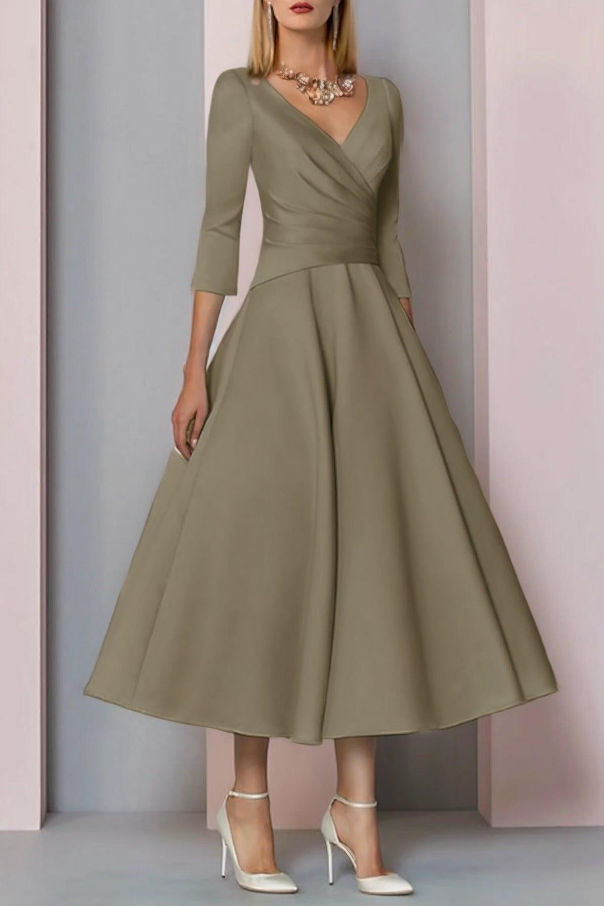 A-Line Tea Length Satin Mother Dress CM0081 - COCOMELODY