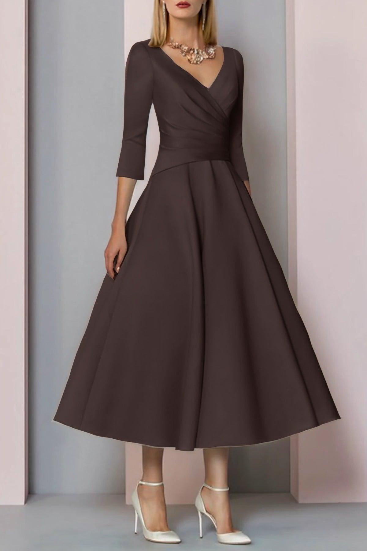 A-Line Tea Length Satin Mother Dress CM0081 - COCOMELODY