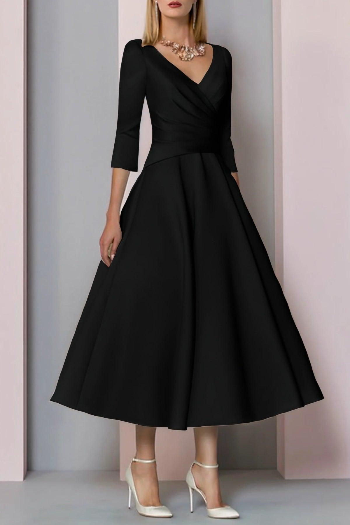 A-Line Tea Length Satin Mother Dress CM0081 - COCOMELODY