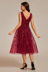 A-Line Tea Length Glitter Dress CM0195 - COCOMELODY