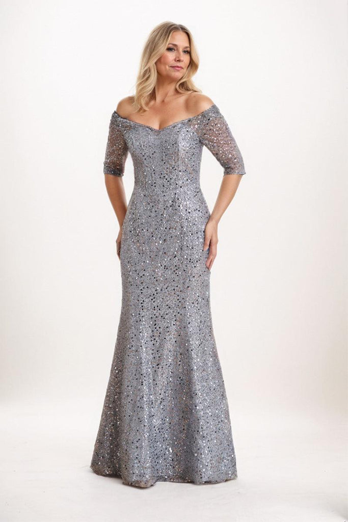 Trumpet Maxi Sequined Silver Mother of the Bride Dresses COCOMELODY CM0238  – COCOMELODY EU